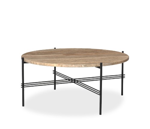 TS Coffee Table Ø80 - Black Base/Warm Taupe Travertine